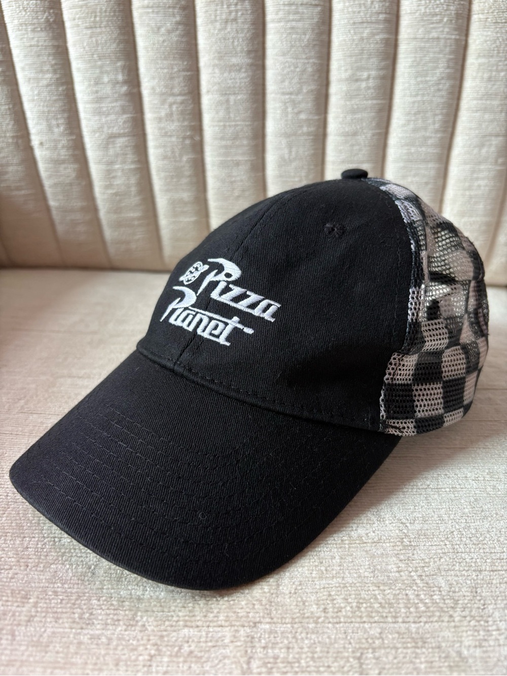 Disney Pixar Toy Story Pizza Planet Trucker Hat Black Checkered Mesh Snapback